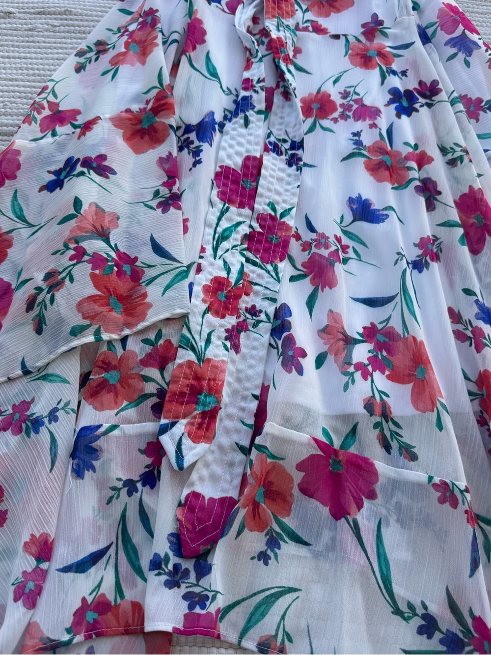 Calvin Klein Floral High-Low Dress NWT 14W Belted Chiffon Midi Maxi - Picture 4 of 14